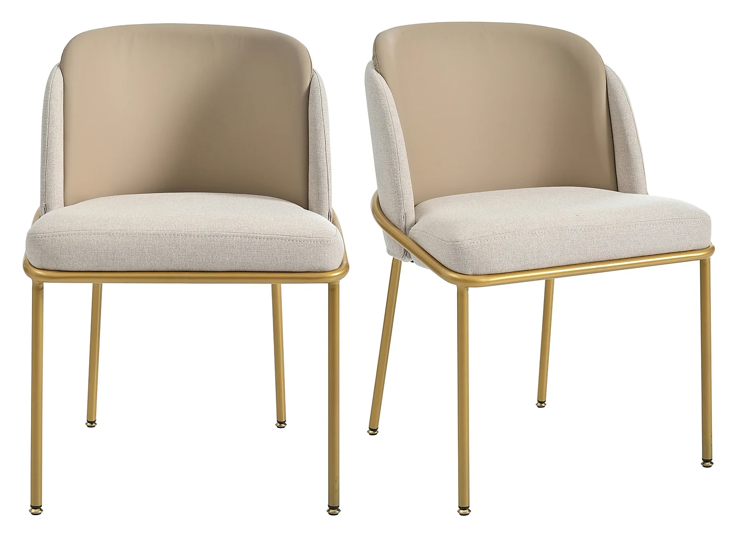 Ensemble de 2 Chaises de Salle à Manger Modernes en Tissu et Similicuir Cadre en Métal Doré