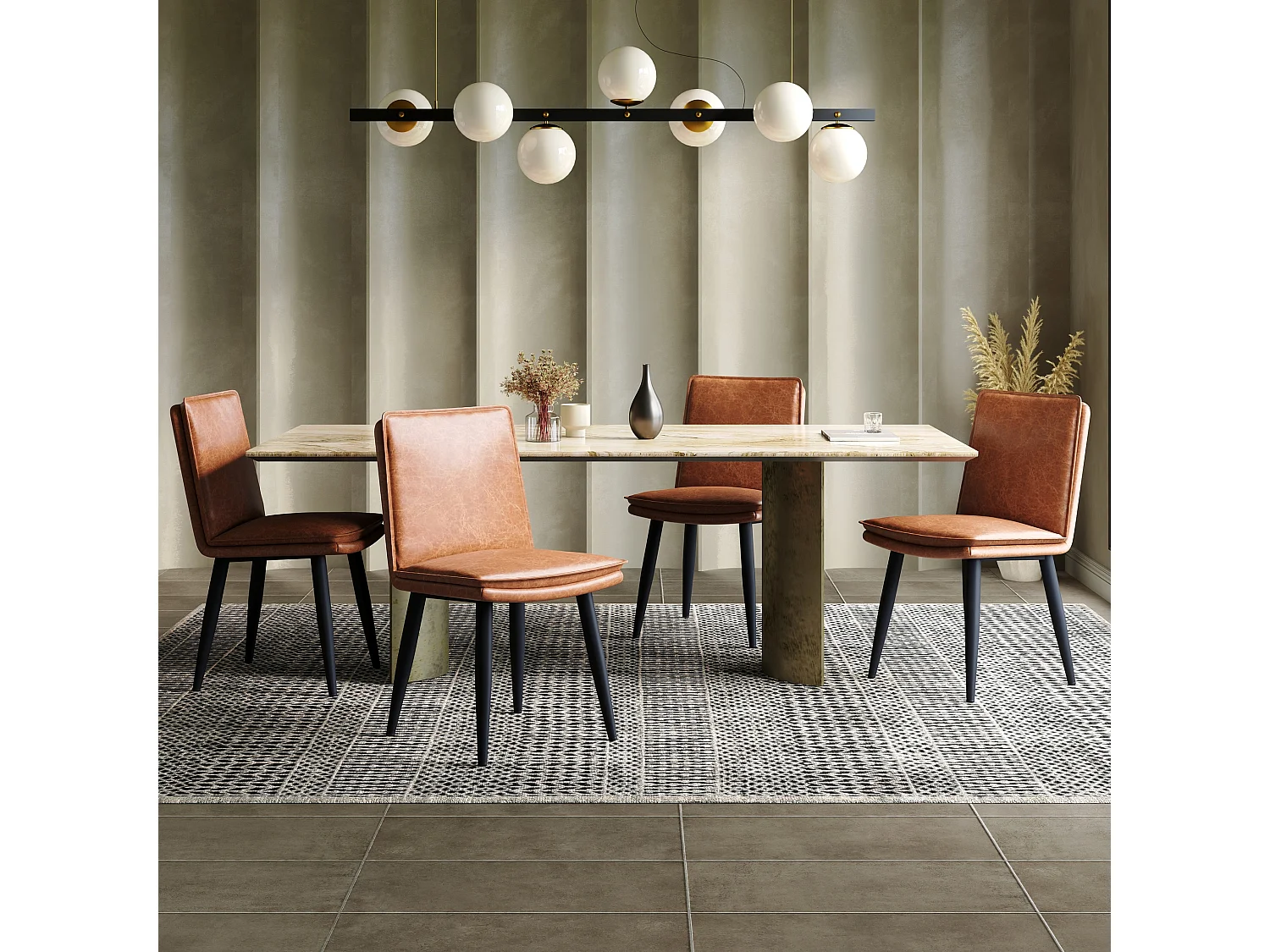 Moderne 2-delige Set Eetkamerstoelen van PU met Dubbellaags Bekleding en Metalen Poten