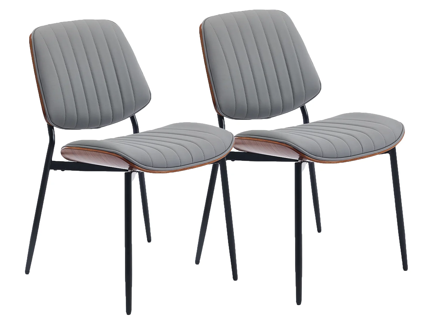 Ensemble de 2 Chaises de Salle à Manger en Bois Courbé de Style Mid Century avec Revêtement en Similicuir et Pieds en Métal Noir