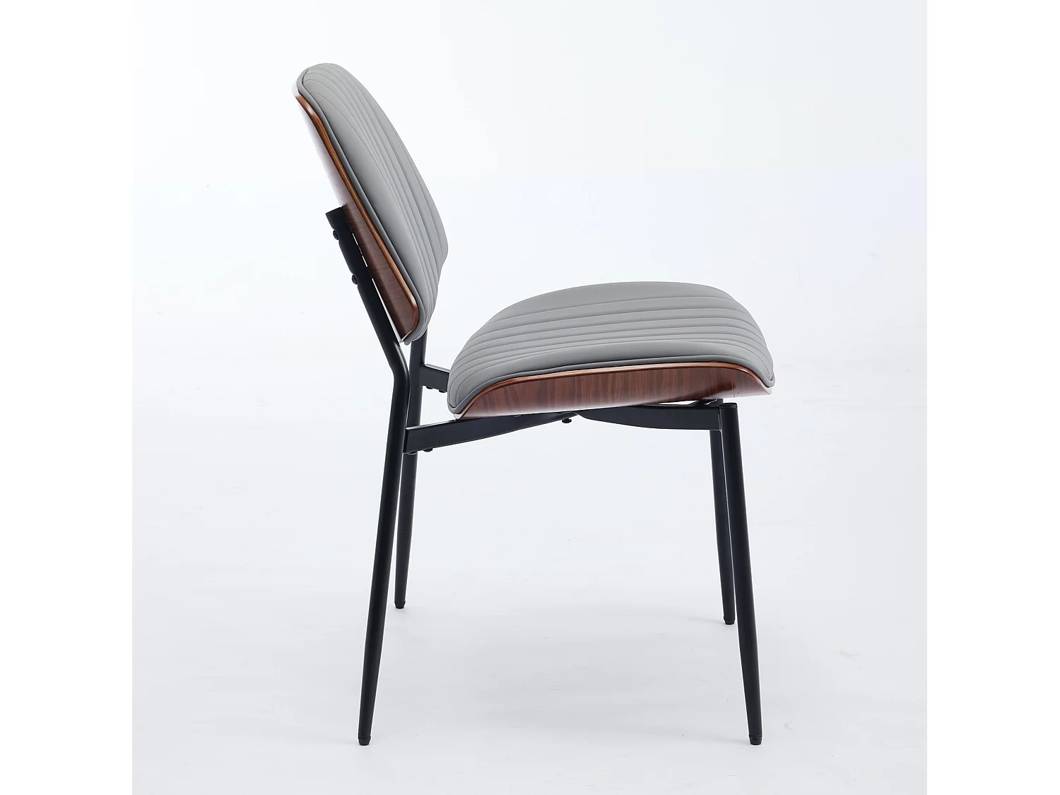 Ensemble de 2 Chaises de Salle à Manger en Bois Courbé de Style Mid Century avec Revêtement en Similicuir et Pieds en Métal Noir