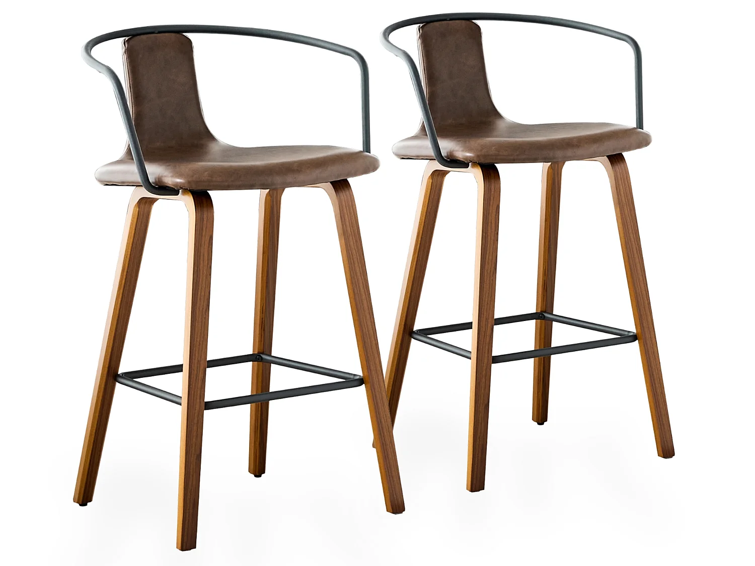Ensemble de 2 tabourets de bar modernes scandinaves avec accoudoirs, pieds en bois et rembourrage doux