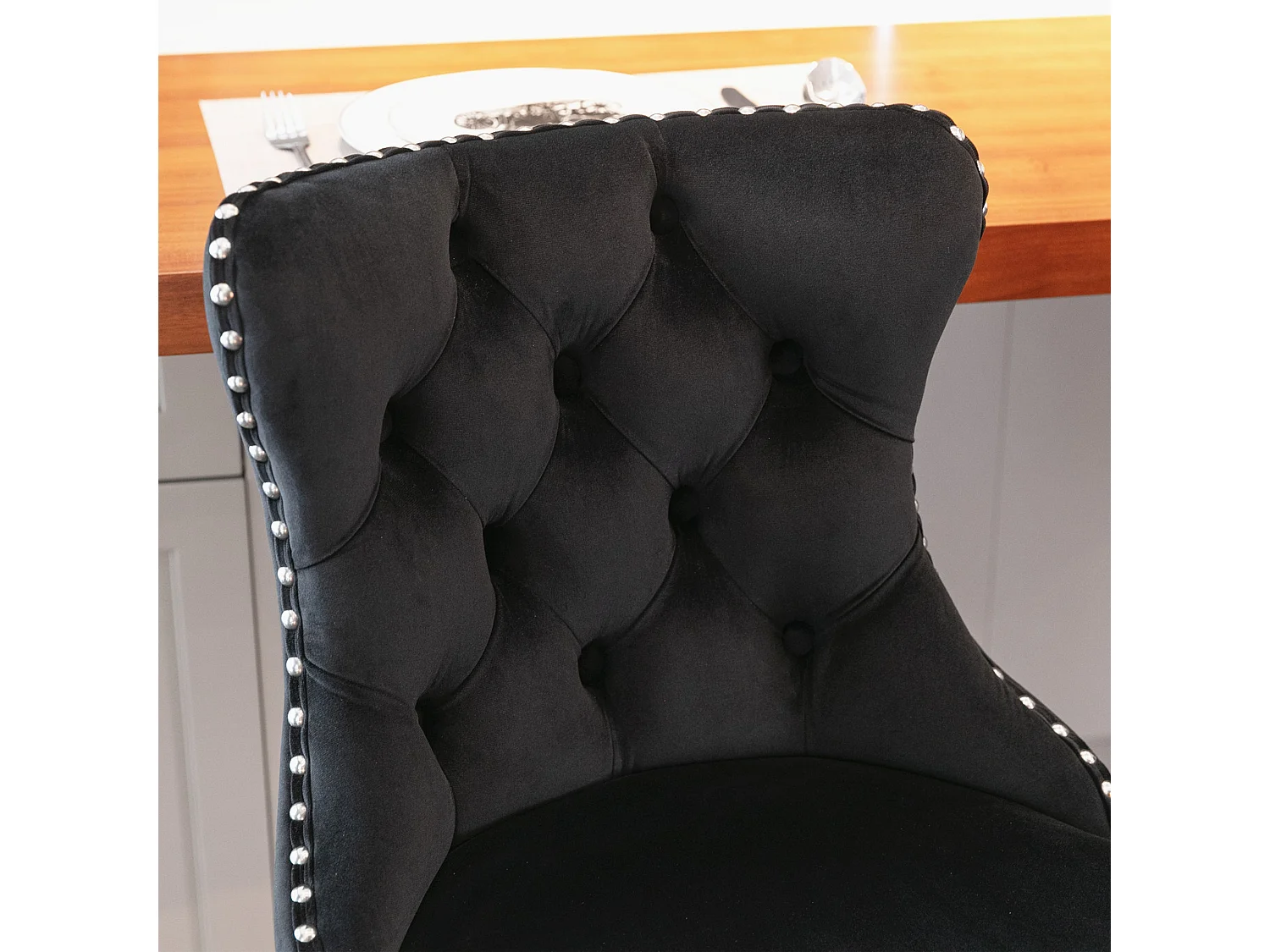 Lot de 2 Tabourets de Bar en Velours, Hauteur Réglable, Pivotants, avec Dossier