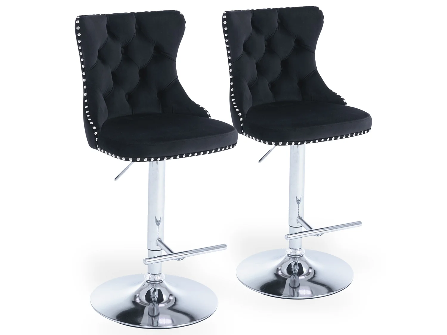 Lot de 2 Tabourets de Bar en Velours, Hauteur Réglable, Pivotants, avec Dossier