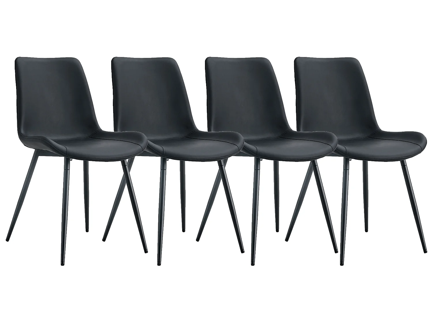 Set van 4 Armloze Eetkamerstoelen met Breed Gewatteerd Zitvlak en Metalen Poten