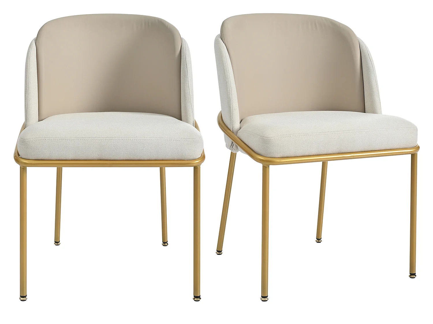 Ensemble de 2 chaises de salle à manger modernes avec revêtement en tissu et simili cuir, cadre en métal doré
