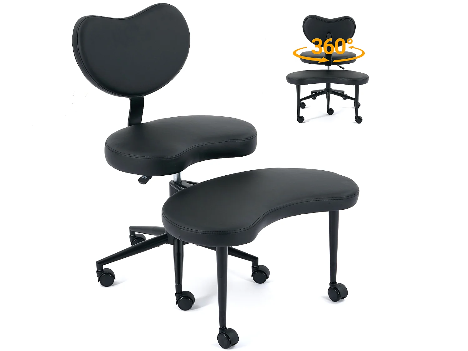 Ergonomische Draaibare Kantoorstoel met PU Leren Bekleding, Verstelbare Hoogte, Geheugenschuim, Zwart, Draagvermogen 115 kg