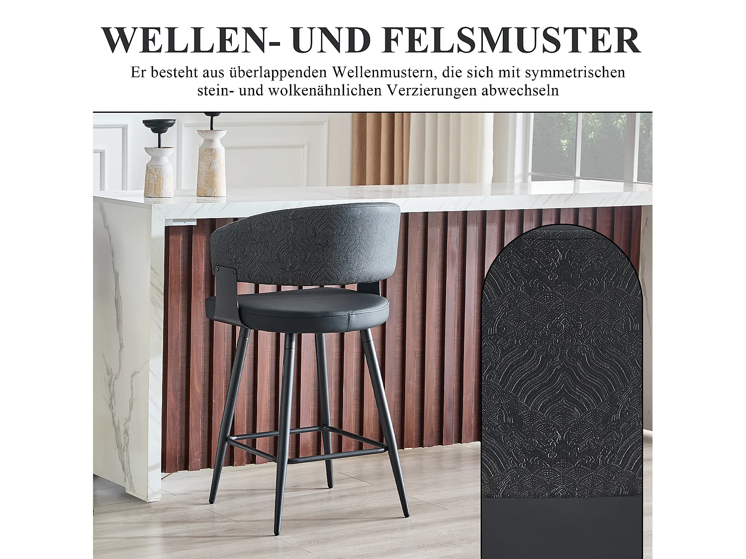 Set van 2 Gestoffeerde Mid Century Barkrukken met Armleuningen, Zwart PU Leer, Metalen Basis, Draagvermogen 150 kg