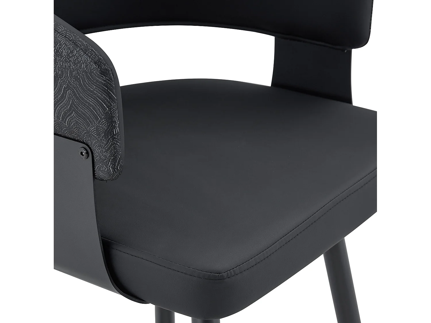 Ensemble de 2 Tabourets de Bar rembourrés de Style Mid Century avec Accoudoirs, Similicuir Noir, Base en Métal, Capacité de 150 kg