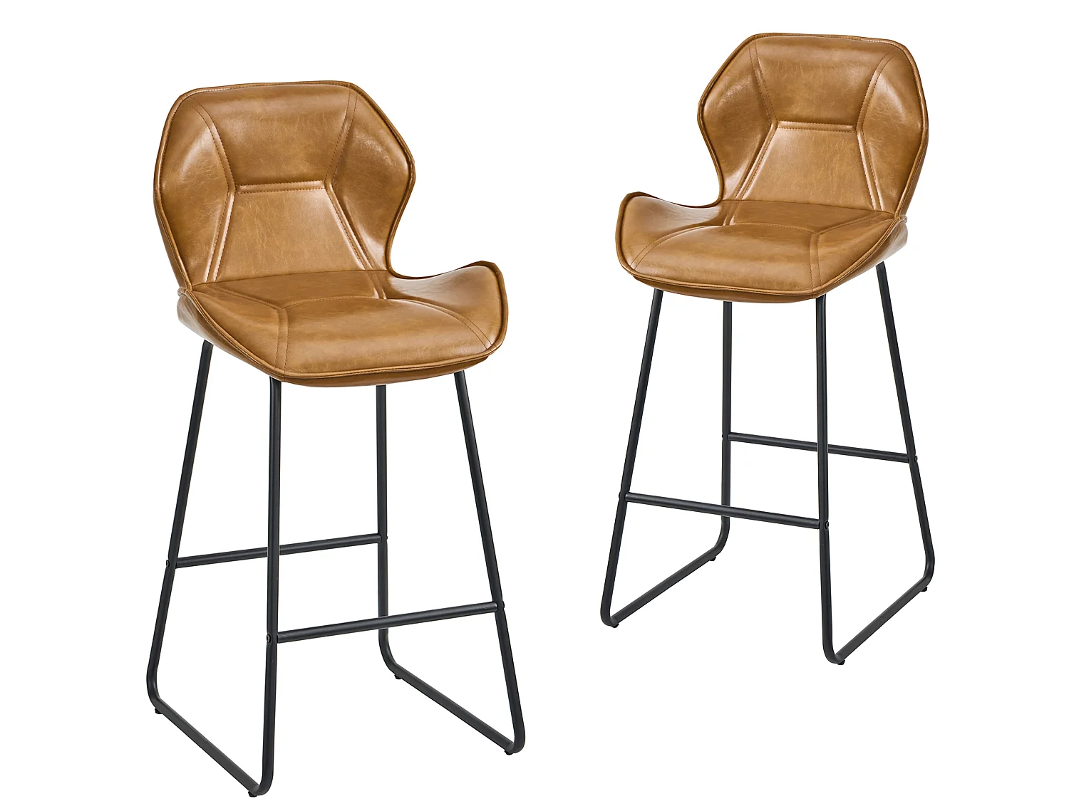 Italiaanse Minimalistische Barkrukken 2-Delige Set met Zwarte Metalen Frame en Kunstleren Bekleding