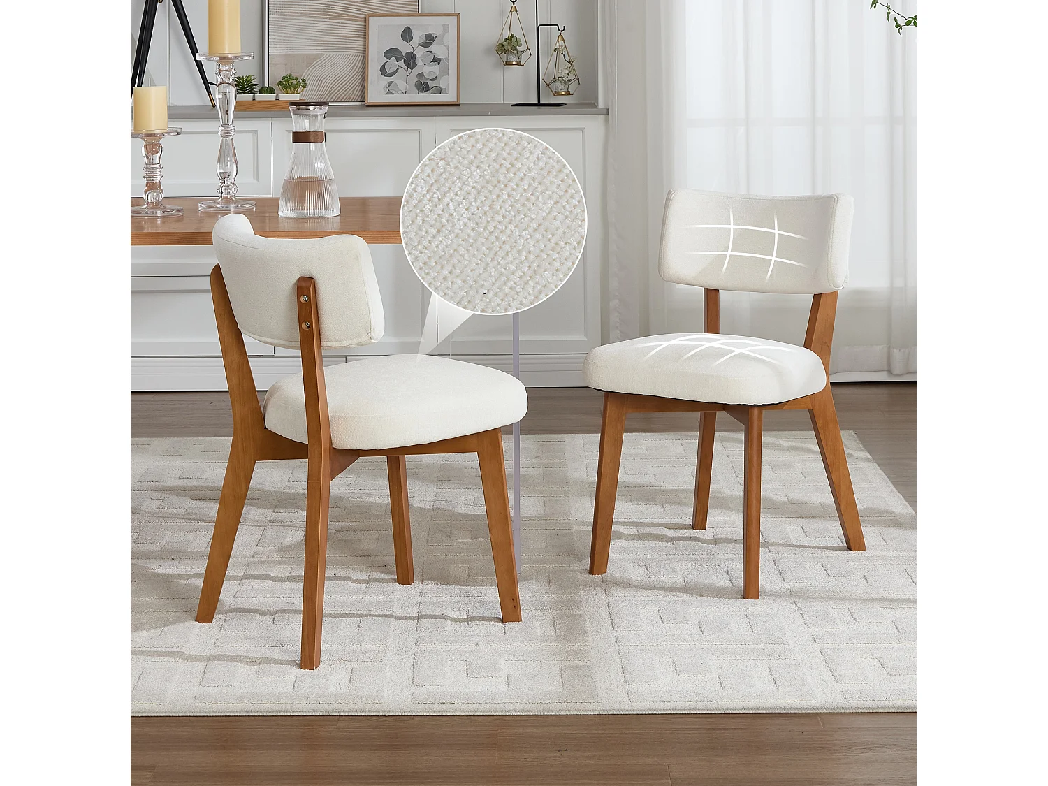 Ensemble de 2 chaises de salle à manger avec revêtement en tissu et structure en bois de hêtre - Style Mid Century