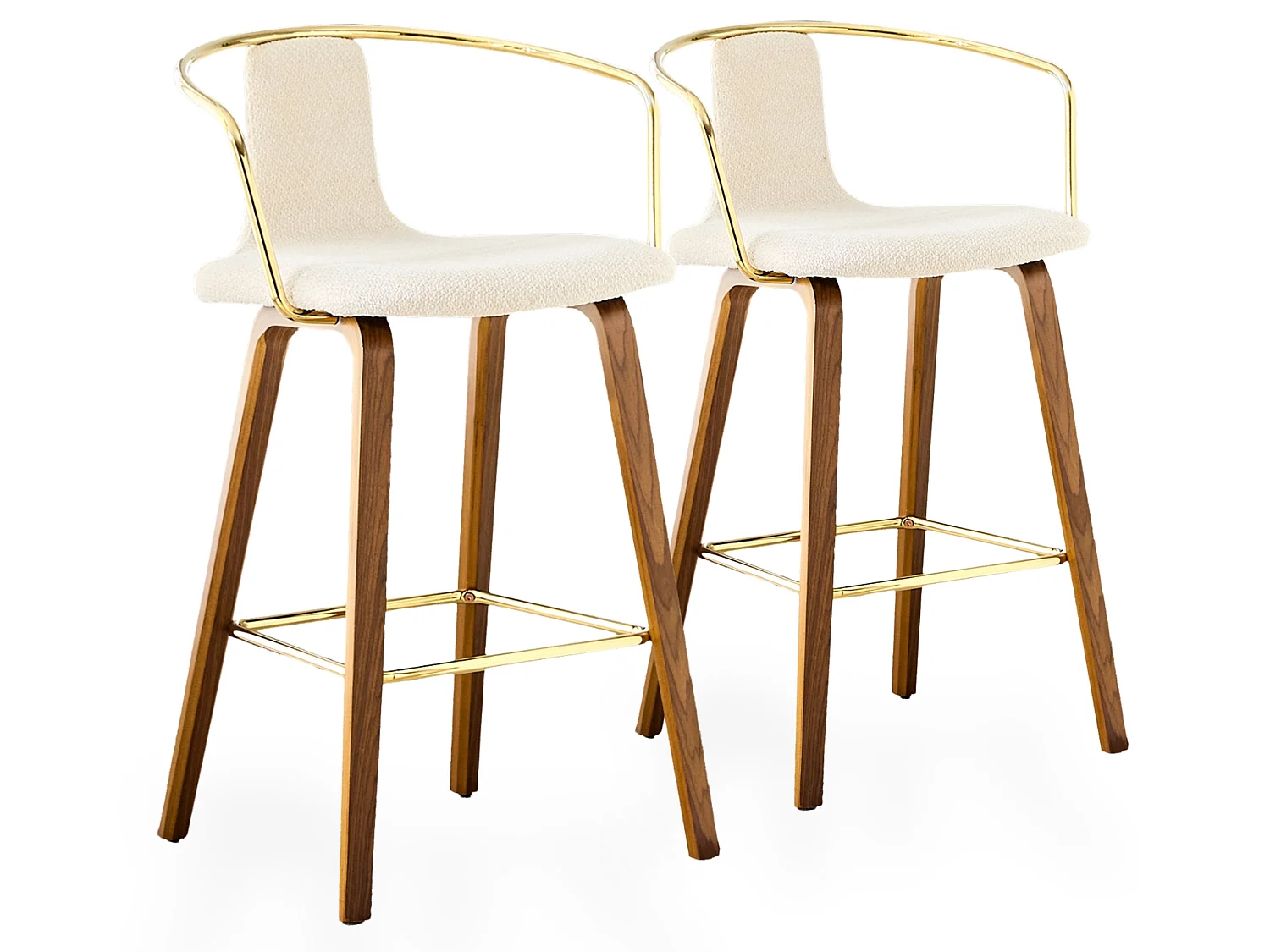 Ensemble de 2 tabourets de bar modernes scandinaves avec accoudoirs, pieds en bois et rembourrage doux