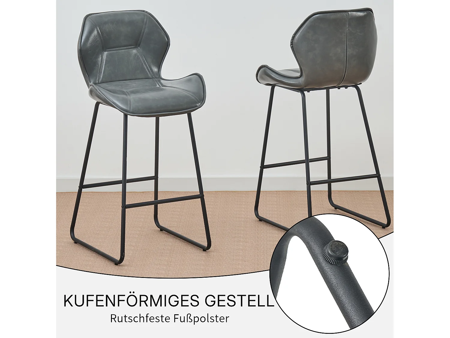 Ensemble de 2 tabourets de bar minimalistes italiens avec siège rembourré en simili cuir et structure en métal