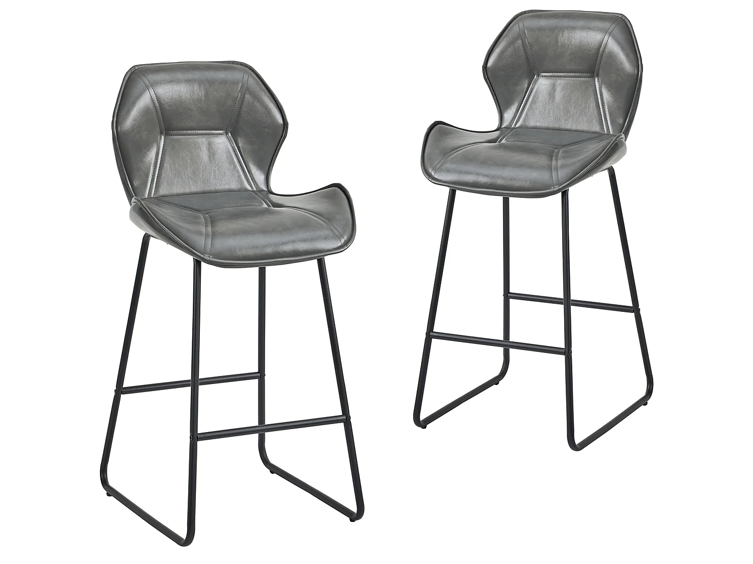 Ensemble de 2 tabourets de bar minimalistes italiens avec siège rembourré en simili cuir et structure en métal