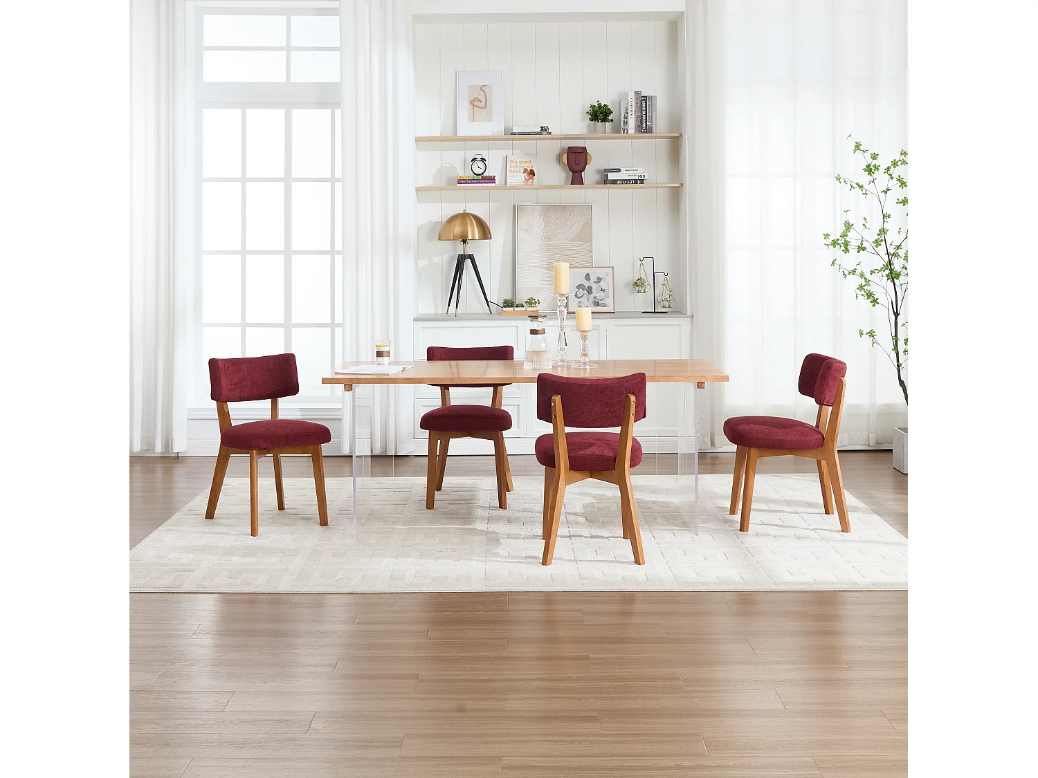 Chaises de Salle à Manger Mid Century Ensemble de 2 avec Revêtement en Tissu et Structure en Bois de Hêtre