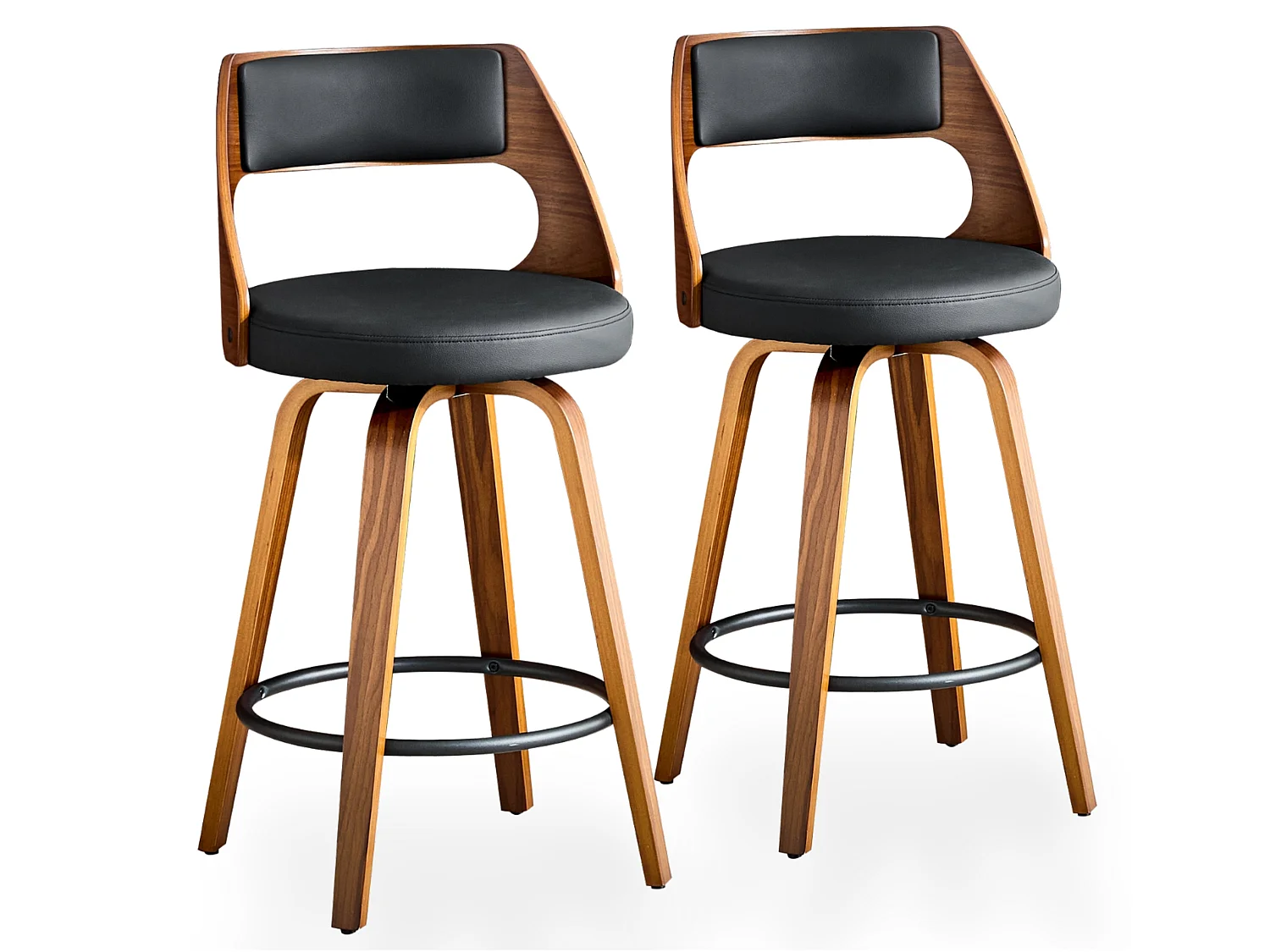2er Set Mid Century Barhocker aus Bugholz mit Drehfunktion