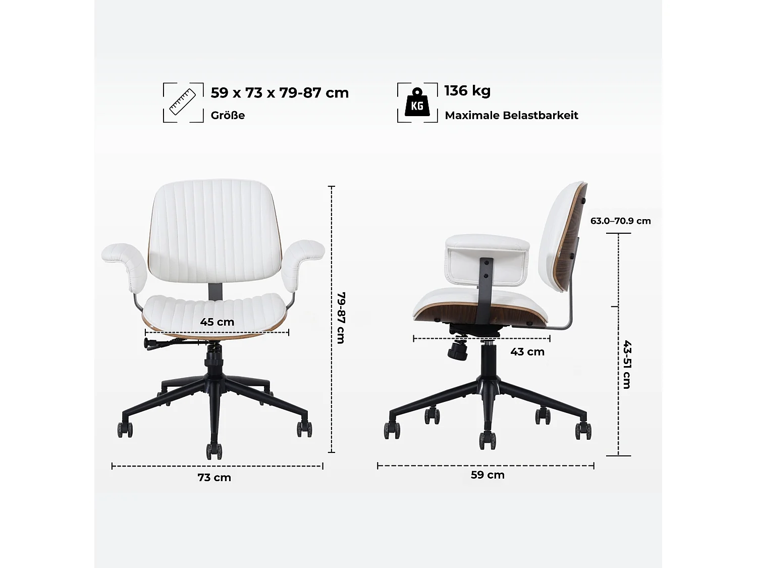 Silla de Oficina Vintage Industrial Mid Century con Cuero PU y Reposabrazos Acolchados
