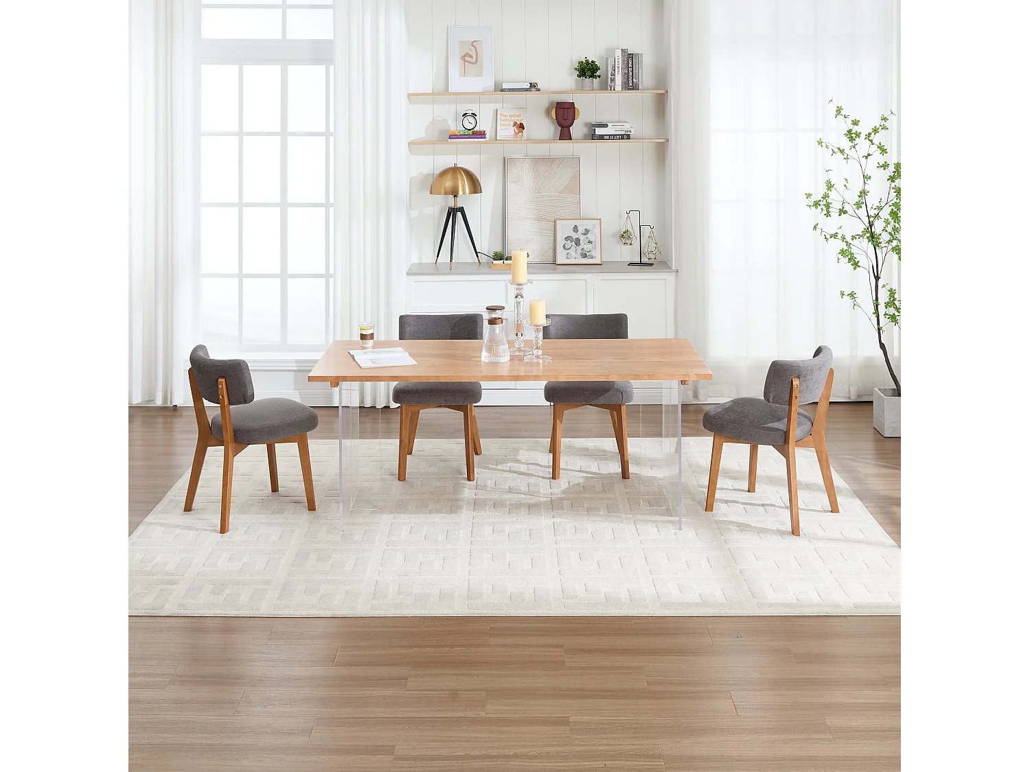 Set van 2 eetkamerstoelen met stoffen bekleding en beukenhouten frame - Mid Century-stijl