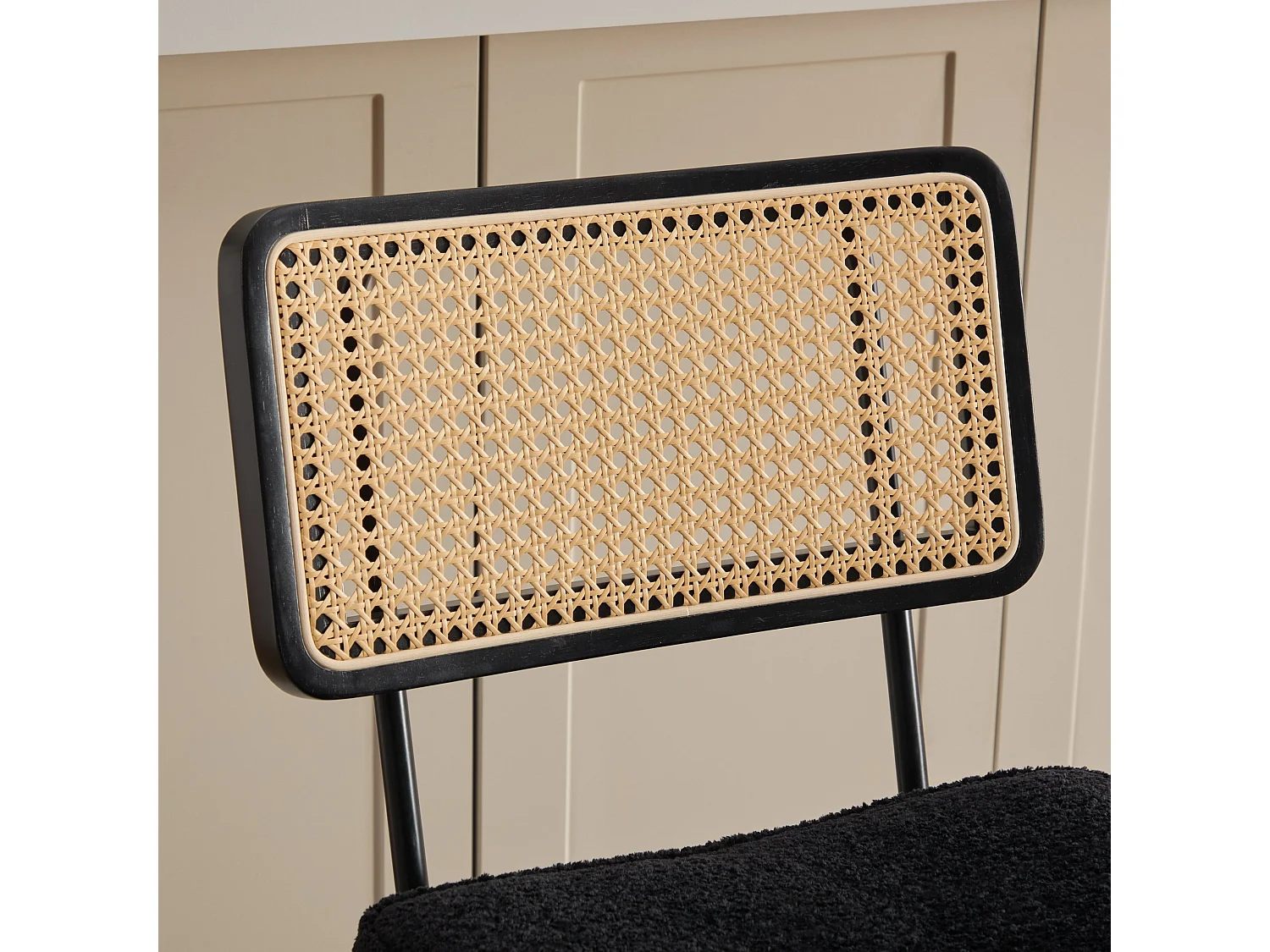 Ensemble de 2 tabourets de bar modernes vintage avec dossier en rotin et pieds en métal