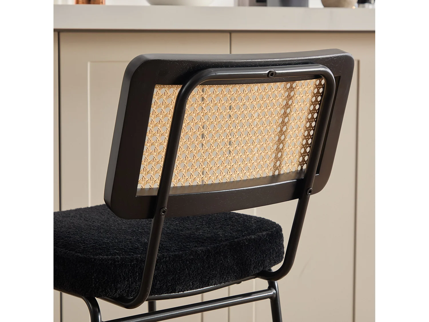 Ensemble de 2 tabourets de bar modernes vintage avec dossier en rotin et pieds en métal