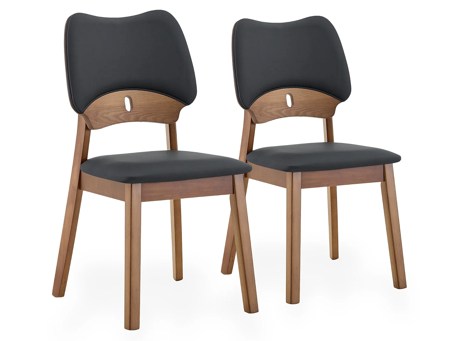 Scandinavische eetkamerstoelen 2-delige set met vlindervormige rugleuning en rubberhouten frame