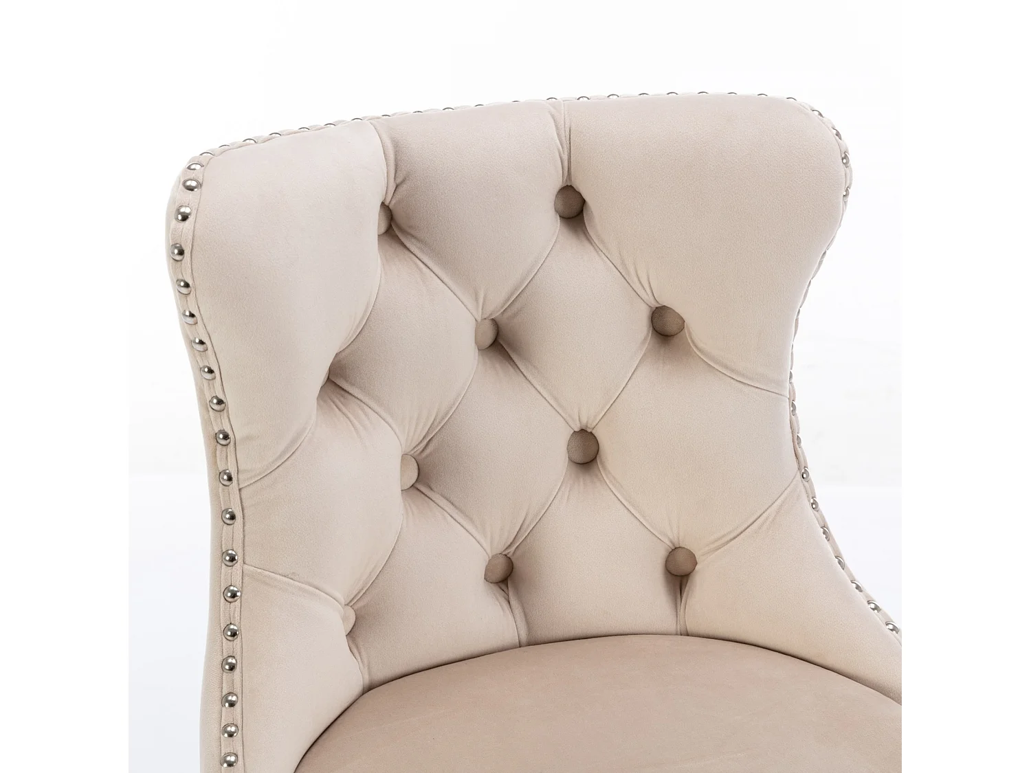 Ensemble de 2 Tabourets de Bar en Velours, Hauteur Réglable, Pivotants, Beige, Style Moderne