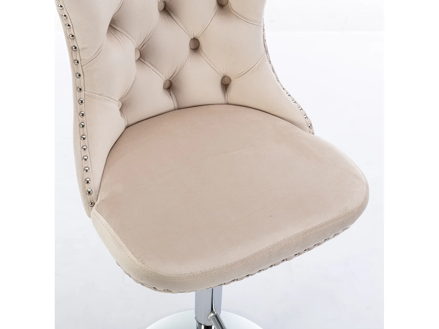 Ensemble de 2 Tabourets de Bar en Velours, Hauteur Réglable, Pivotants, Beige, Style Moderne