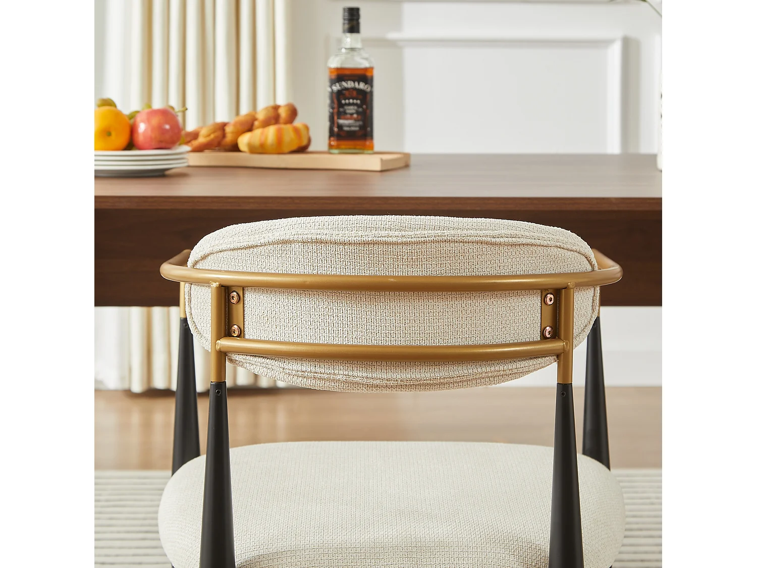 Moderne Beige Eetkamerstoelen 2-delige Set met Zwart en Gouden Metalen Frame