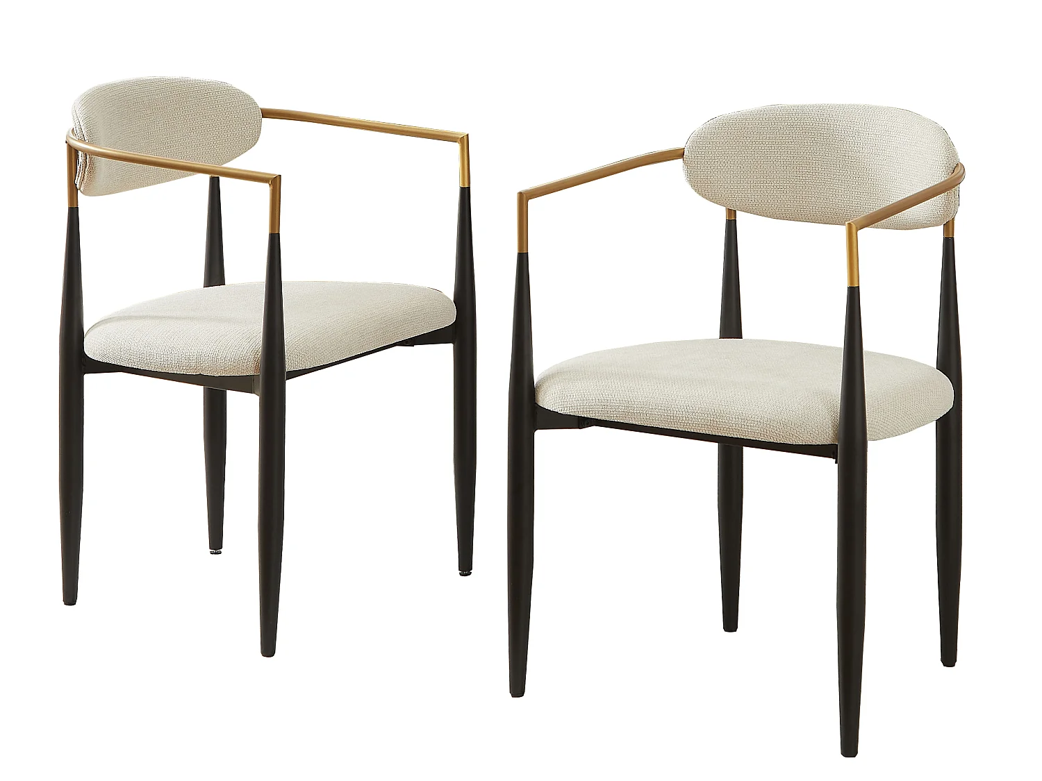 Moderne Beige Eetkamerstoelen 2-delige Set met Zwart en Gouden Metalen Frame