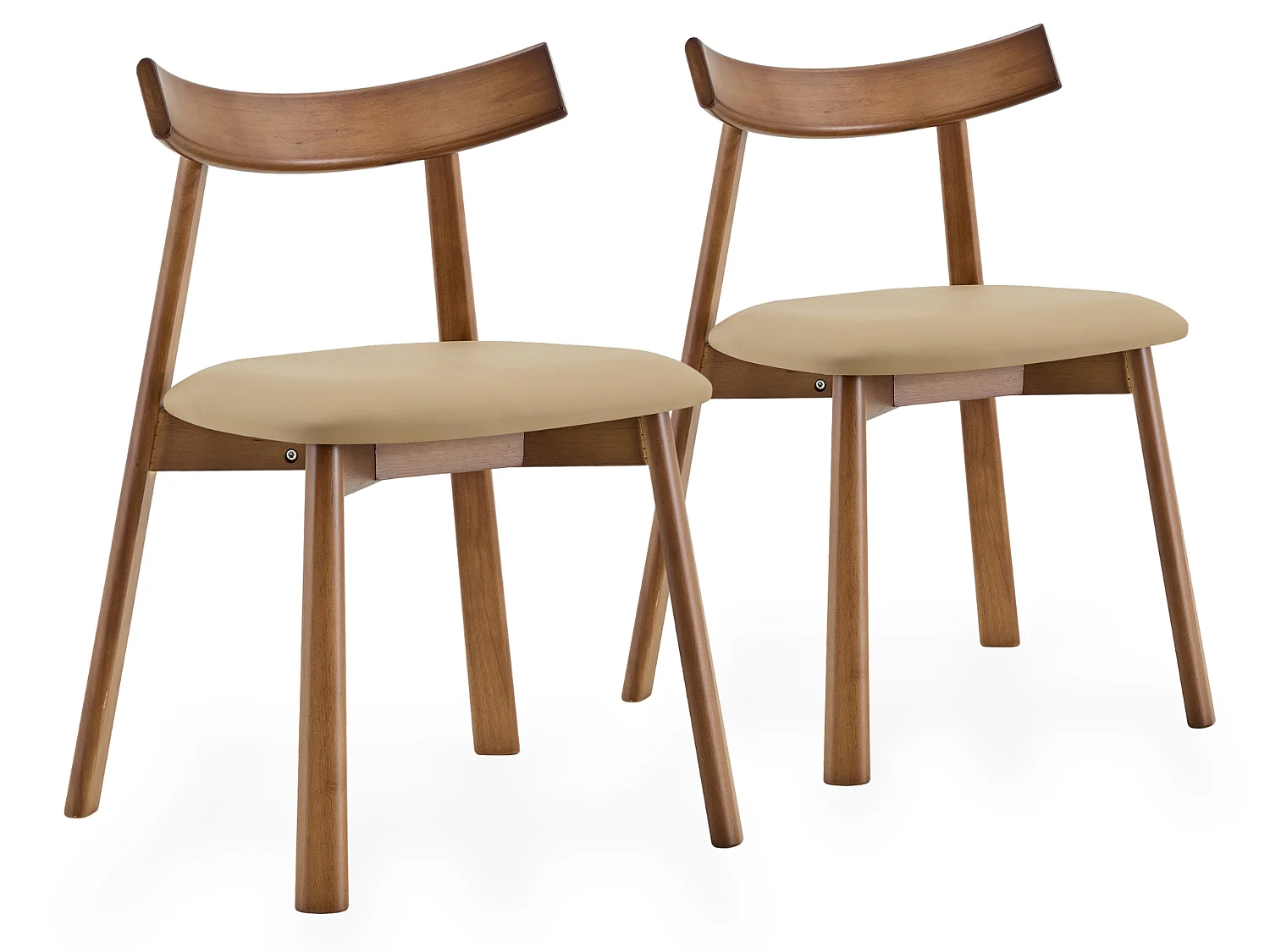 Skandinavische Esszimmerstühle 2er Set mit gebogener Holzlehne