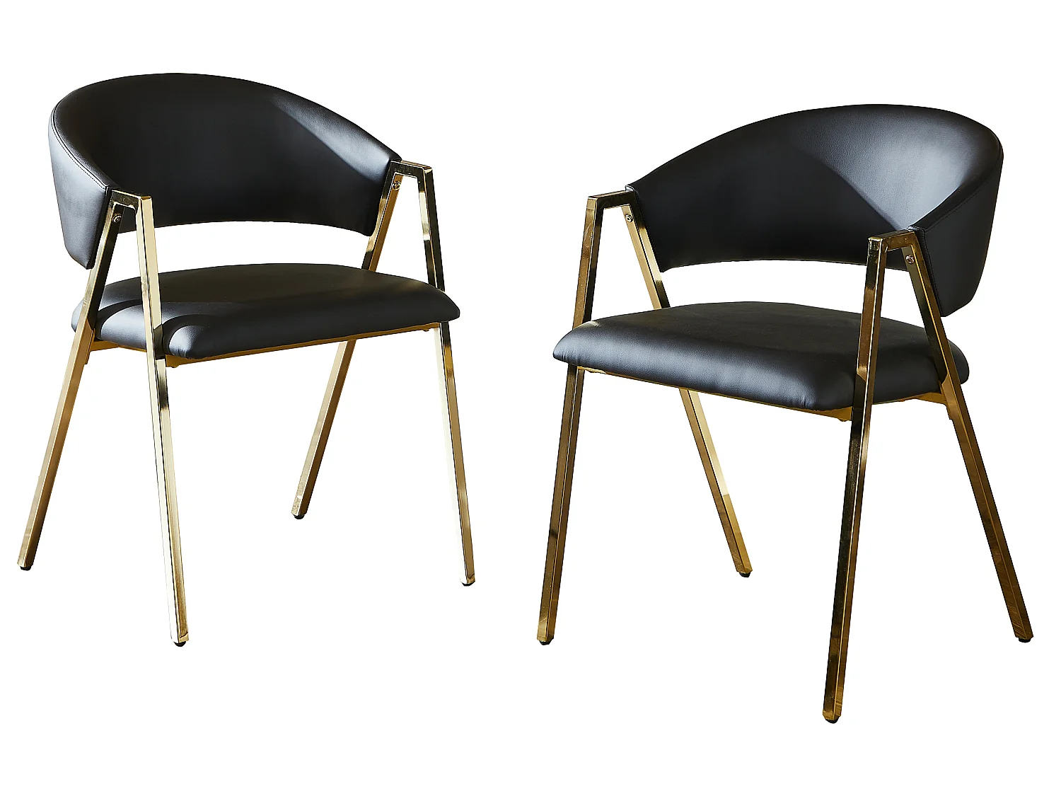 Chaises de Salle à Manger Modernes Noires et Dorées 2 Pièces avec Accoudoirs Rembourrés et Structure Métallique