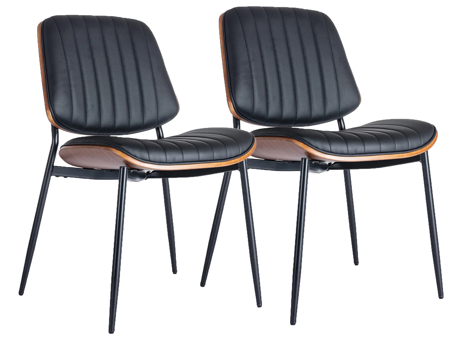 Chaises de Salle à Manger Cintrées Mid Century Ensemble de 2 avec Revêtement en Similicuir et Pieds en Métal Noir