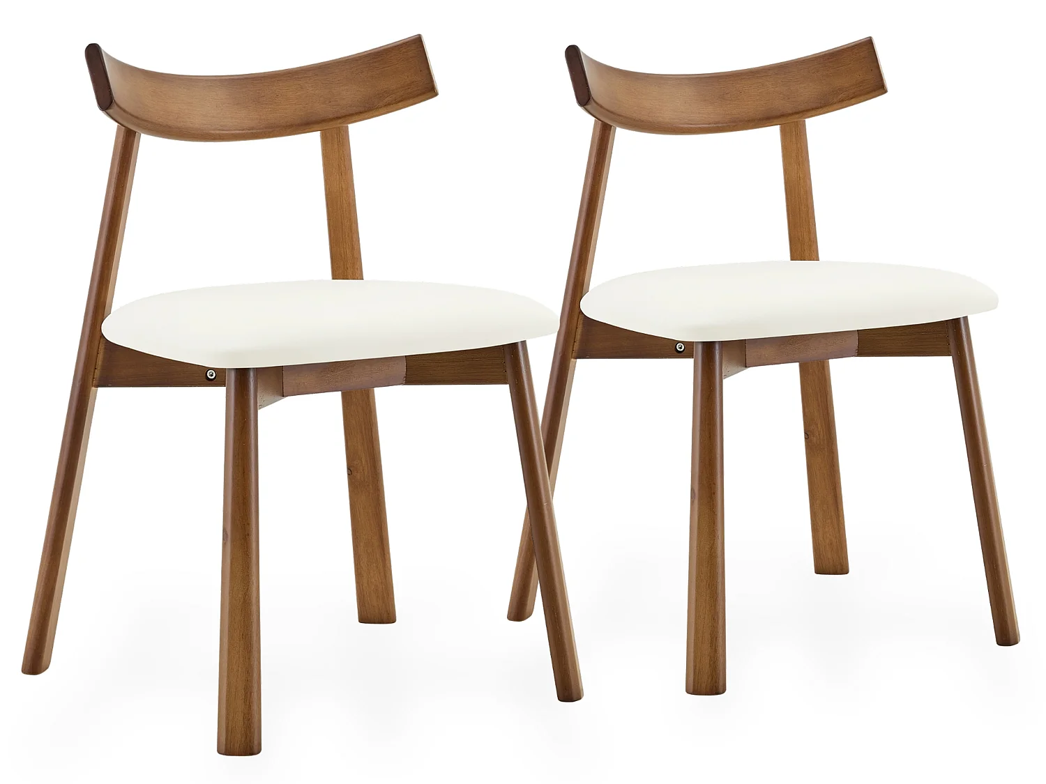 Set van 2 Scandinavische eetkamerstoelen met gebogen houten rugleuning en PU-zittingen