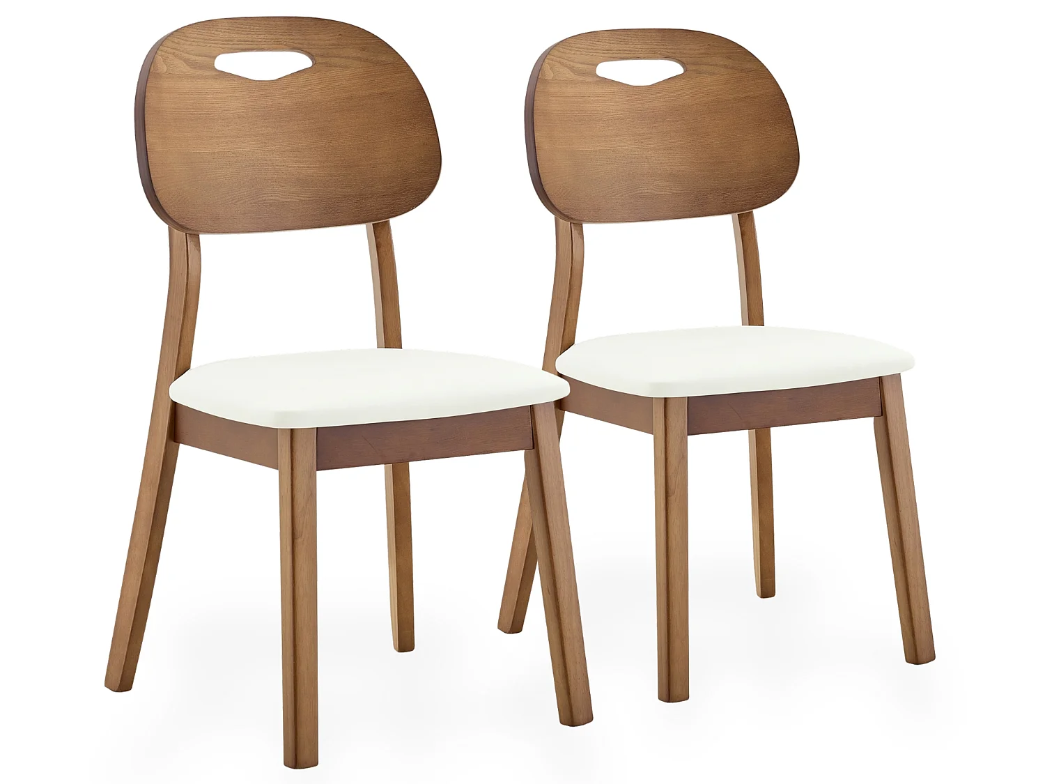 Scandinavische Eetkamerstoelen van Massief Hout 2-Delige Set met Armleuningen en Zitting van PU Leer