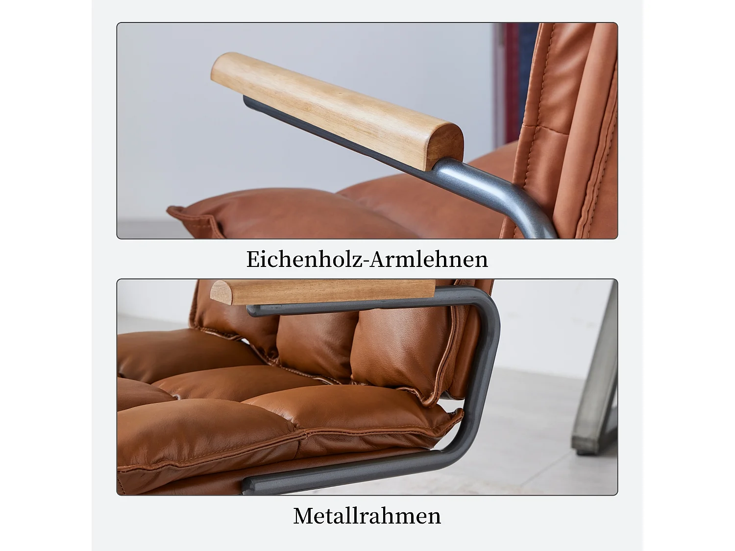 Mid Century Modern Kunstlederen Bureaustoel met Eiken Armleuningen, Verstelbare Hoogte