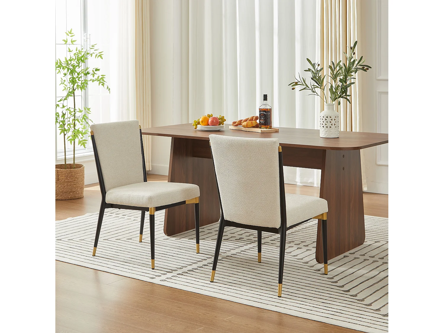 Set van 2 Eetkamerstoelen met Hoge Rugleuning en Metalen Frame - Moderne Scandinavische Stijl