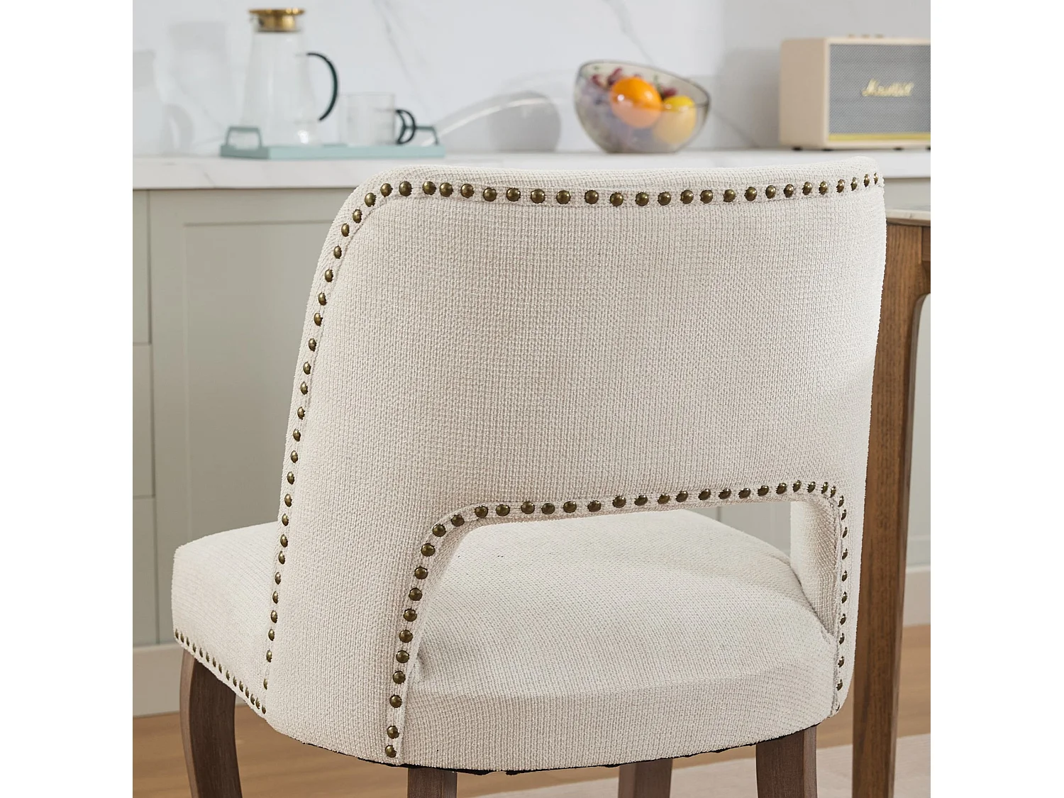 Set de 2 sillas de comedor con tapizado de chenilla y respaldo curvado - Diseño clásico con acolchado cómodo