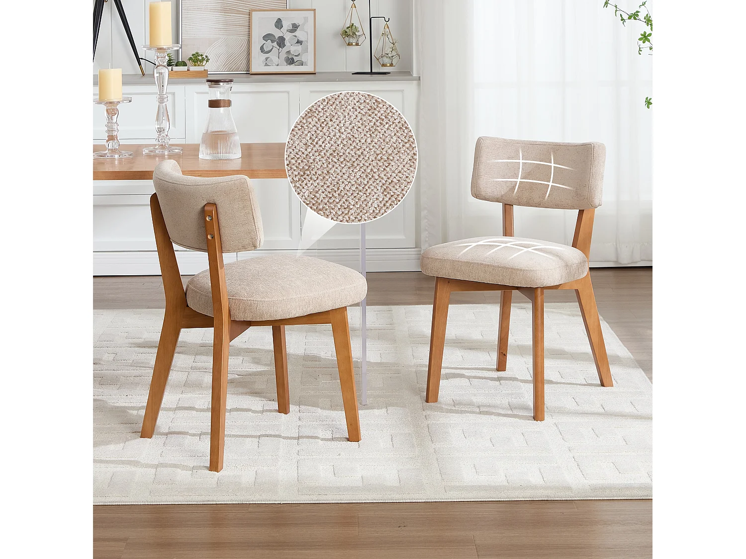 Lot de 2 chaises de salle à manger avec dossier courbé sans accoudoirs