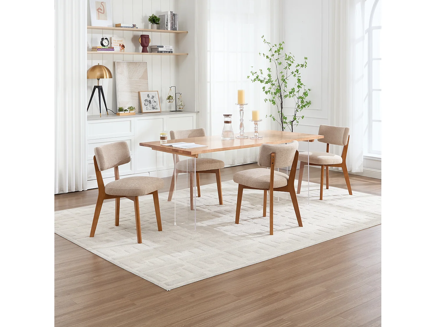 Lot de 2 chaises de salle à manger avec dossier courbé sans accoudoirs