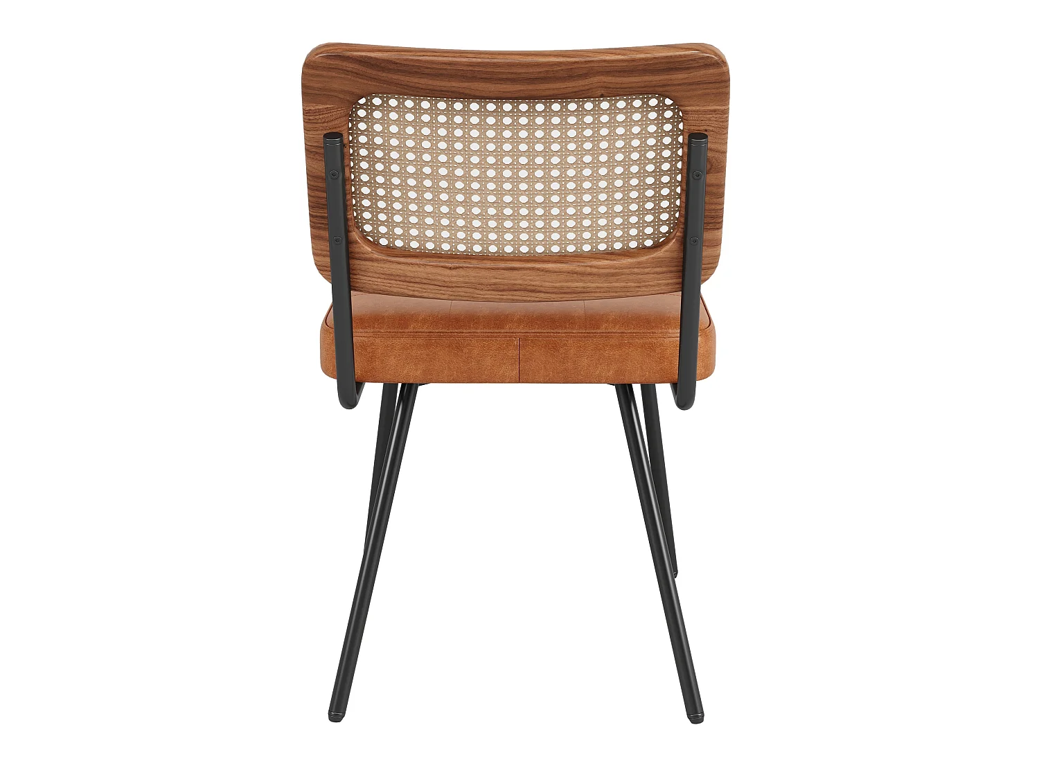 Retro Rotan Eetkamerstoelen 2-Delige Set met Houten Frame en Gestoffeerde PU-Zitting