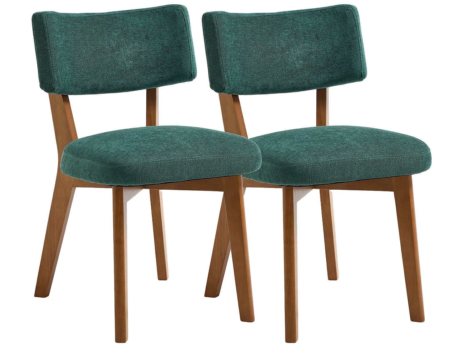 Set van 2 Eetkamerstoelen met Stoffen Bekleding en Beukenhouten Frame - Stijl uit het Midden van de Eeuw
