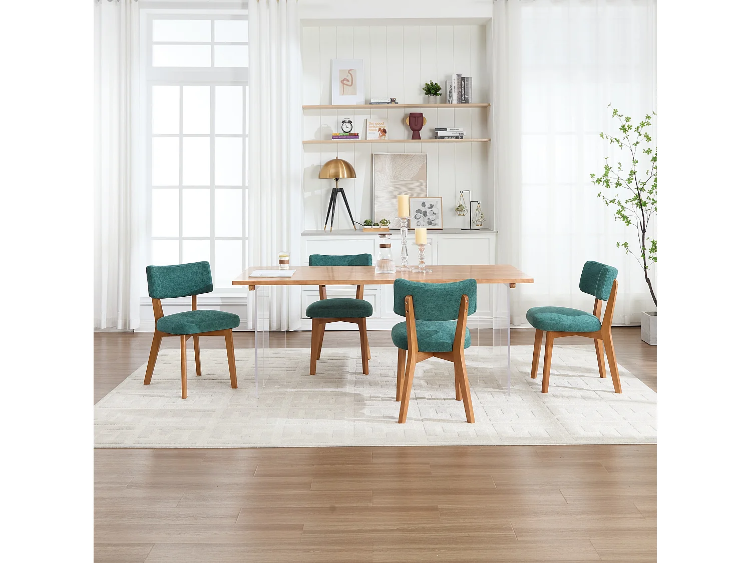 Set van 2 Eetkamerstoelen met Stoffen Bekleding en Beukenhouten Frame - Stijl uit het Midden van de Eeuw