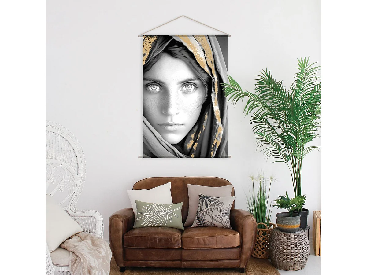 Toile Murale à Suspendre "Afghane" 90x130cm Noir & Or