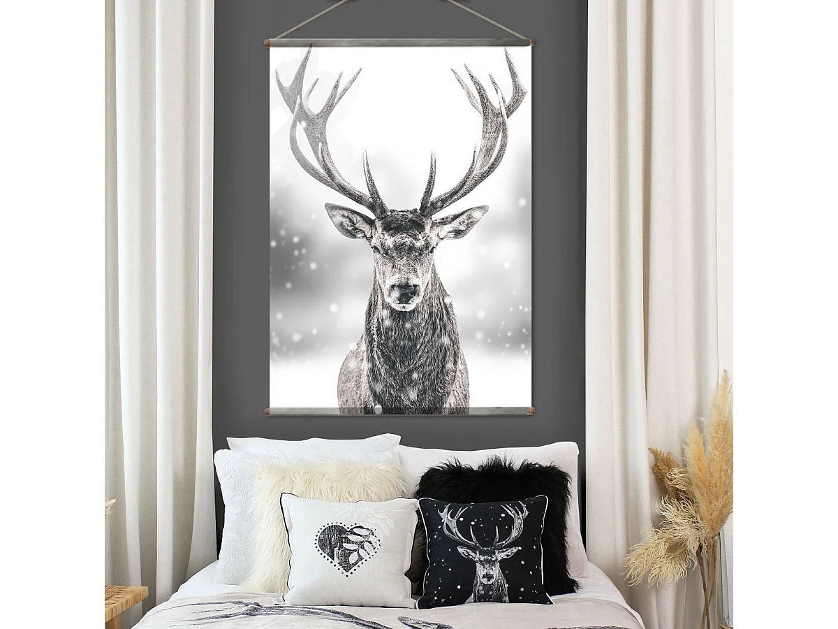 Toile Murale à Suspendre "Cerf" 90x130cm Noir & Blanc