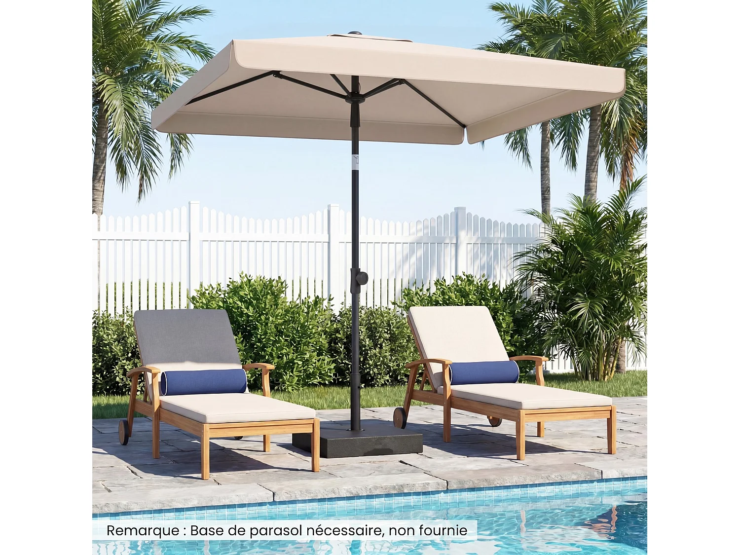 Parasol Plage 200x130CM Rectangulaire, Inclinable 30°, Métal, Sac Transport, Beige