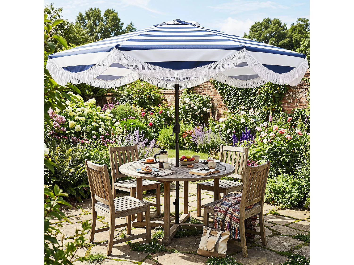 Parasol Ø2,7M Extérieur, Inclinable 30°, 8 Baleines, Manivelle, Anti-UV Imperméable