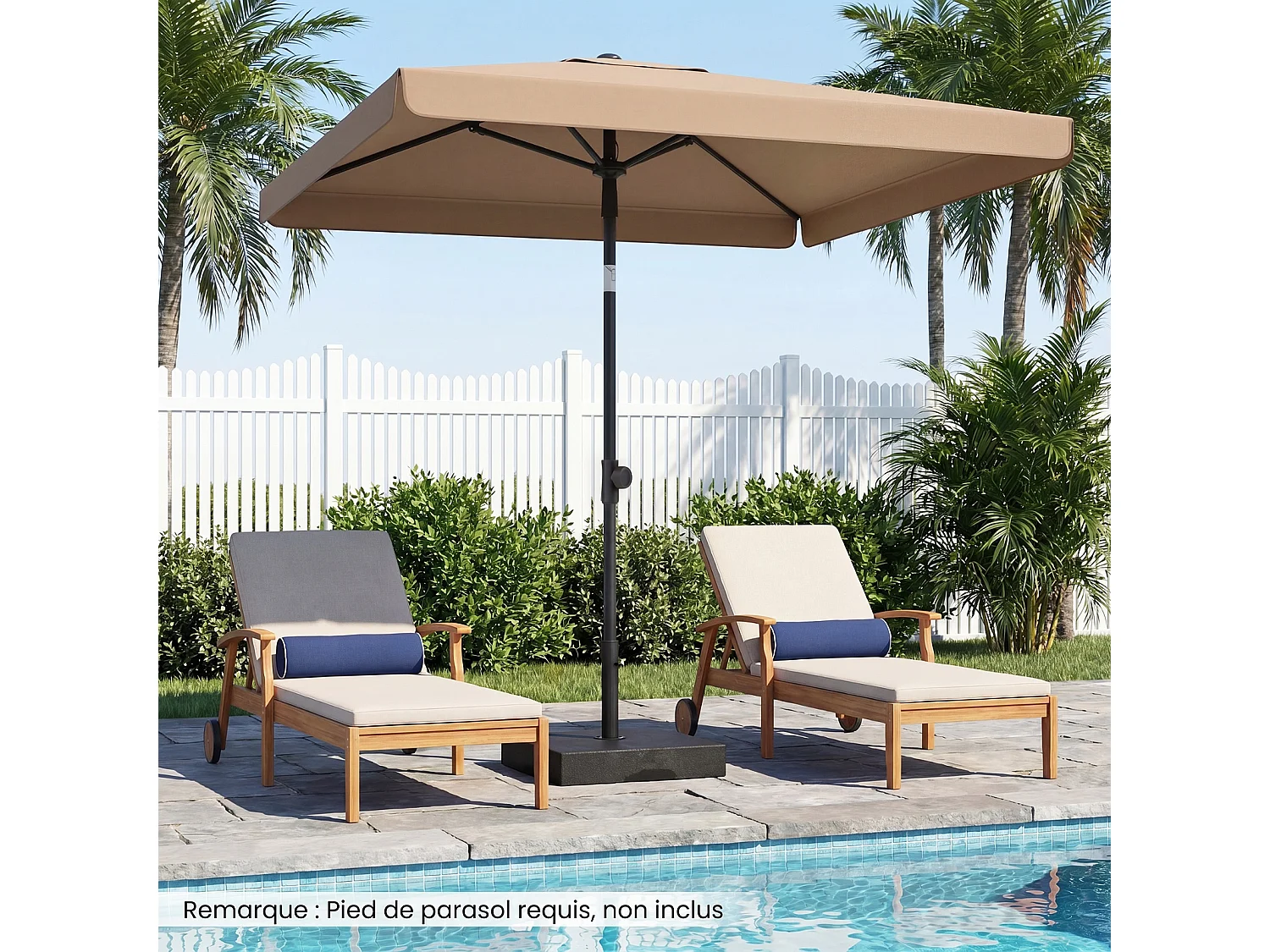 Parasol Plage 200x130CM Rectangulaire, Inclinable 30°, Métal, Sac Transport, Marron