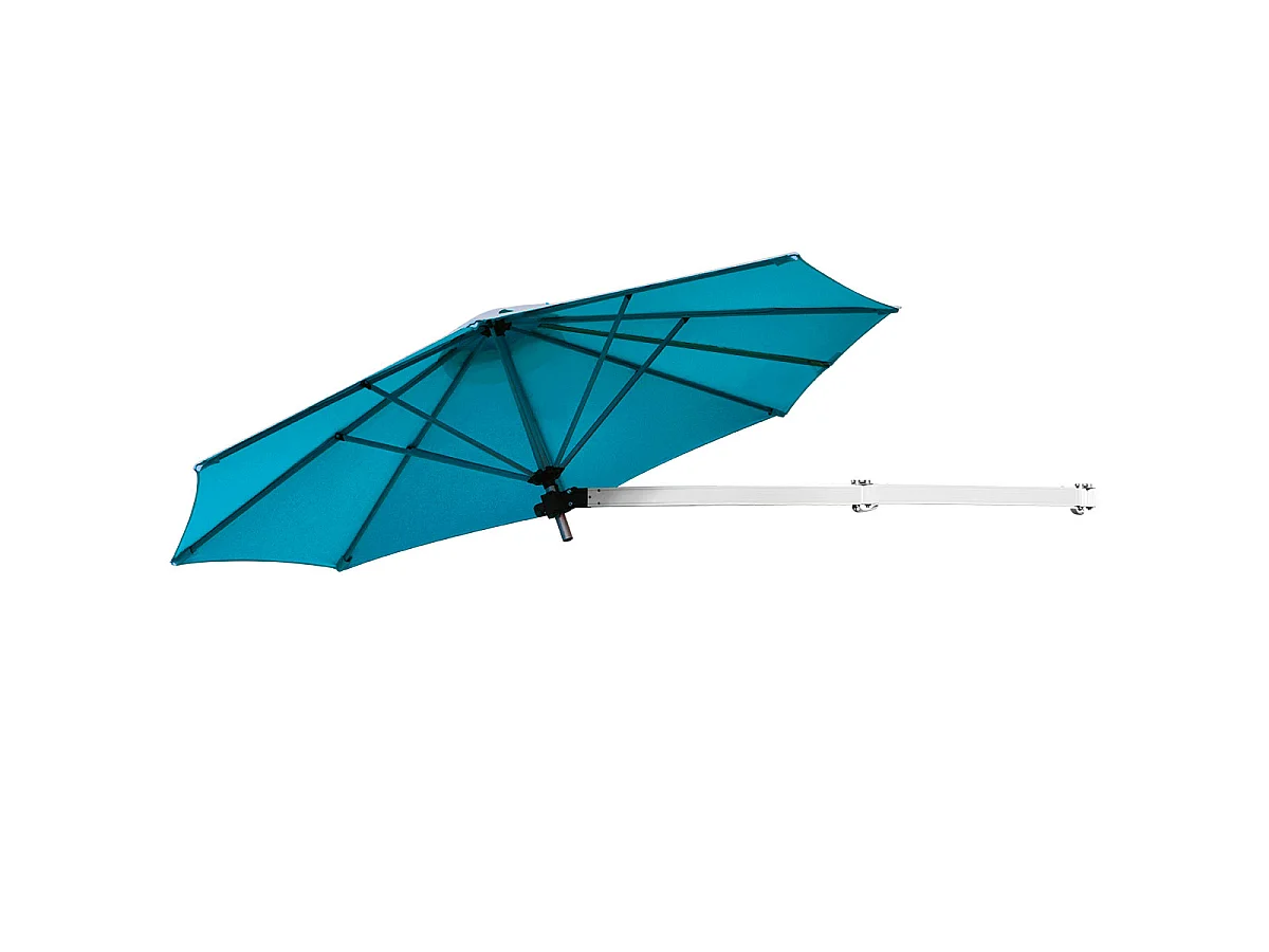 Parasol mural alu Ø250cm, balcon, mât réglable, bleu