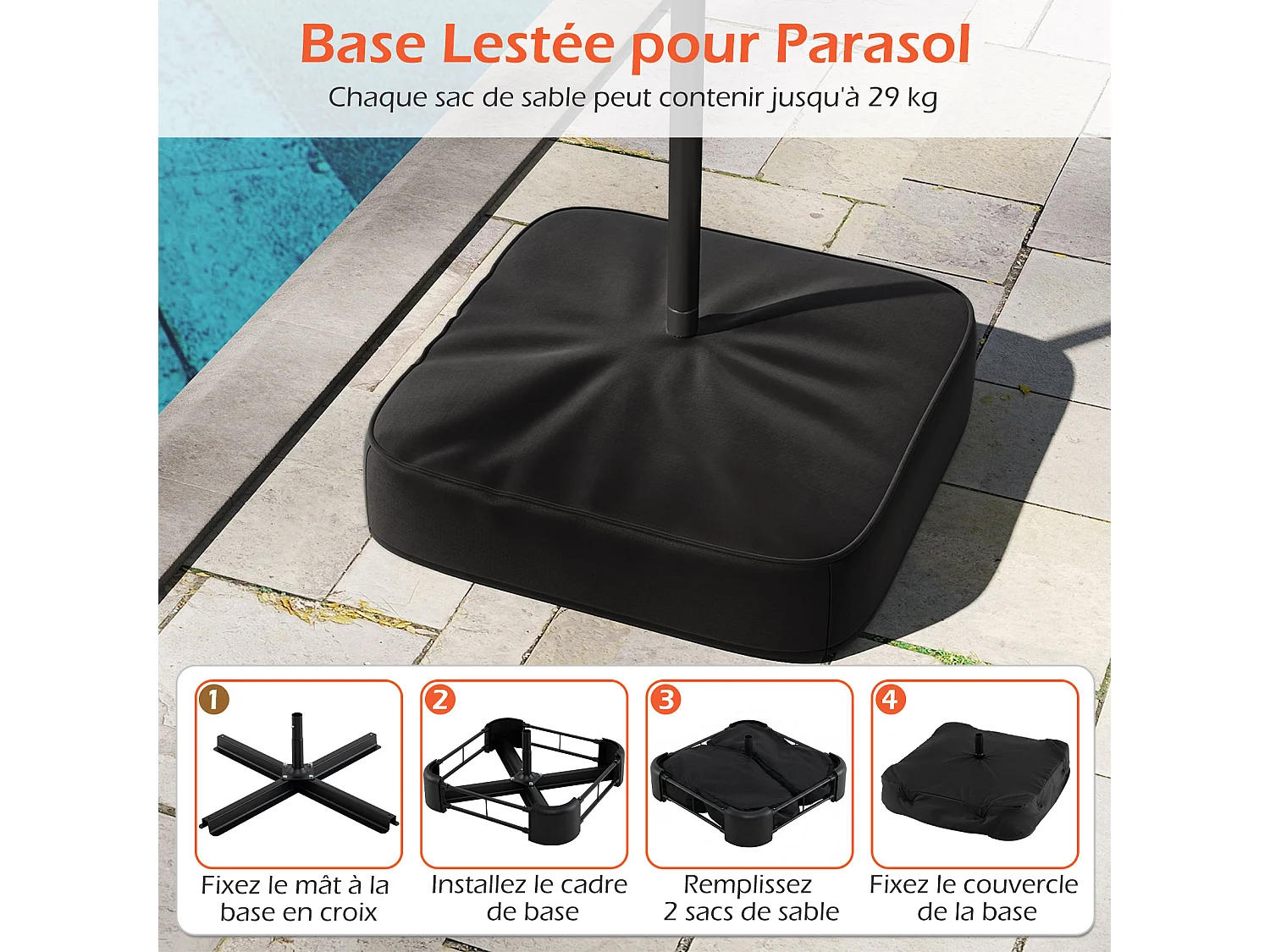 Parasol Double 396×201cm,Manivelle,Socle Robuste,Jardin Patio,Orange