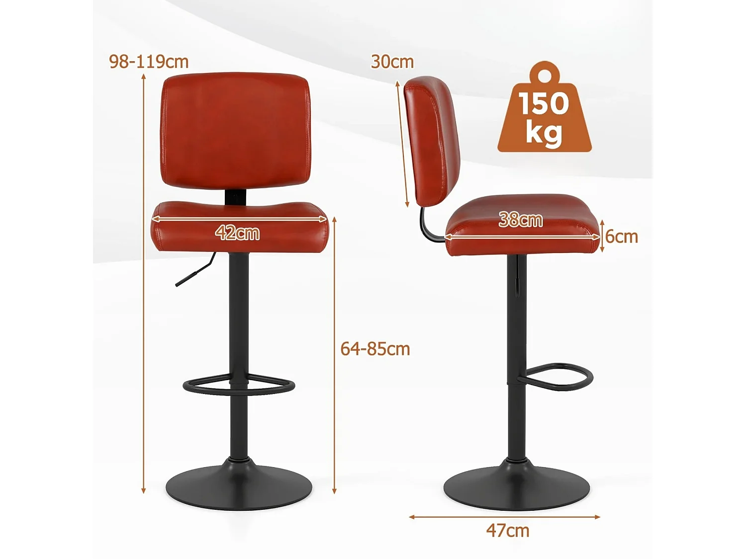 Set: Gepolsterte Barhocker, drehbarer Barhocker, 2 Stück