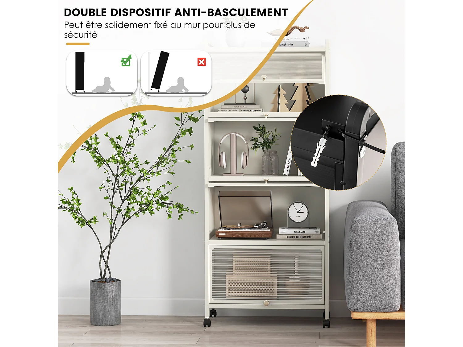 5-laags keukenrek kast 4 uitschuifdeuren 60×32×154cm Wit